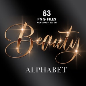 Gold Chrome Alphabet Clipart, Rose Gold Alphabet PNG, Metallic Letters, Gold foil Letters, Glitter Cursive Alphabet, Glam, Digital download