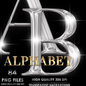 Silver Chrome Alphabet PNG Clip Art, Silver Chrome Letters, Silver font letters Png, Silver foil, Glam, Metallic letters, Digital download
