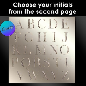 May include: A gold alphabet with glitter accents. The letters are in a serif font and are arranged in alphabetical order. Choose your initials from the second page.