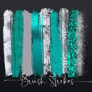 Teal Penseelstreek png, Glitter Zilver penseelstreken, Turkoois, Groen, Achtergrond clipart, Metallic verf, Logo achtergrond, Digitale download