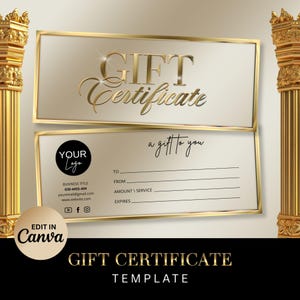 Modèle de chèque-cadeau en or, bon de bricolage, carte-cadeau imprimable pour entreprise, chèque-cadeau de spa, bon de réduction toile modifiable, téléchargement immédiat