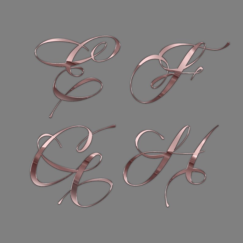 Chrome Cursive Alphabet Clipart, Rose Gold Alphabet PNG, Glitter, Foil ...
