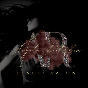 May include: A logo for a beauty salon called "Angela Rotterdam" with the letters "A" and "R" in gold glitter with a red and pink watercolor background.