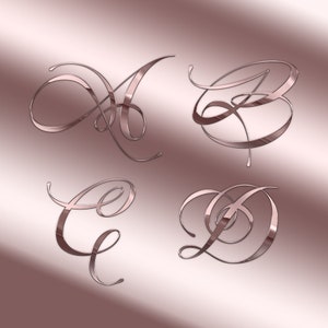 Chrome Cursive Alphabet Clipart, Rose Gold Alphabet PNG, Glitter, Foil ...