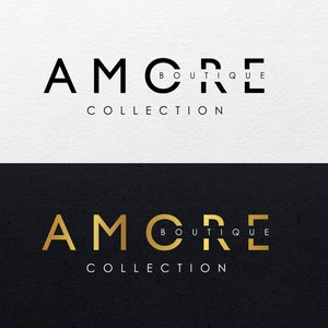 May include: A black and white logo on a white background and a gold logo on a black background. The logo says "AMORE BOUTIQUE COLLECTION".