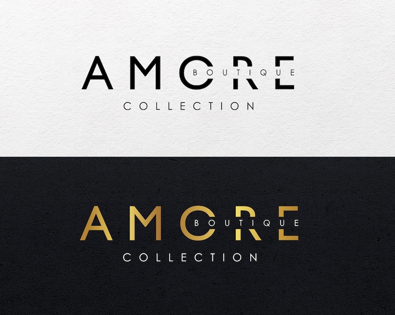 May include: A black and white logo on a white background and a gold logo on a black background. The logo says "AMORE BOUTIQUE COLLECTION".
