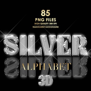 Silver Alphabet png Clip Art, Silver Foil Alphabet Png, Glitter Chrome Letters, Silver Chrome Letters, 3D, Silver Font png, Digital download