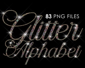 Glitter Diamond Alphabet PNG Clip Art, Bling letters, Cursive Diamond letters Png, Script Black Font Png, Sparkling letter, Digital download