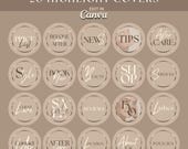 Natural Aesthetic Instagram Highlight Covers Template: Gold Lash Highlights Covers Canva Template, Beige Gold Bundle For Instagram