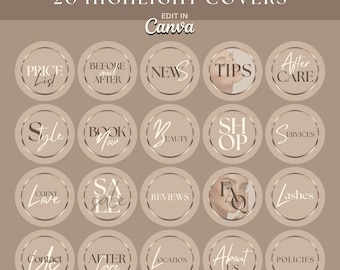 Natural Aesthetic Instagram Highlight Covers Template: Gold Lash Highlights Covers Canva Template, Beige Gold Bundle For Instagram