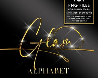 Gold Chrome Alphabet Clipart, Gold Alphabet PNG, Metallic letters, Script, Gold foil Alphabet, Liquid Gold Chrome letters, Digital download