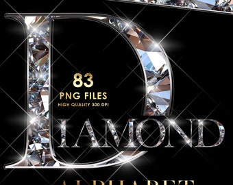 Diamond Alphabet Clipart, Glitter Glamour Letters PNG (Digital Download)