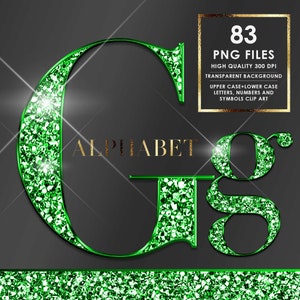 Glitter Alphabet Png, Glitter Chunky Green Alphabet Clip Art, Sparkle Letters, Diamond, Luxury Alphabet, Green Letters Png, Digital download