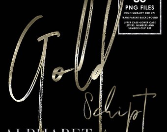 Goud chroom alfabet png clipart, borstel letters png, gouden schriftletters png, hoge glans, cursief alfabet, bladgoud, digitaal, download