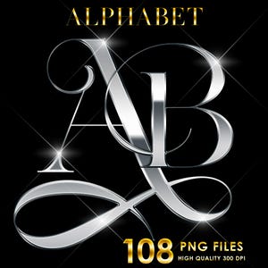 Silver Chrome Alphabet PNG Clip Art, Silver Letters Png, Luxury Alphabet, Silver foil Alphabet, Metallic letters, Glitter, Digital download