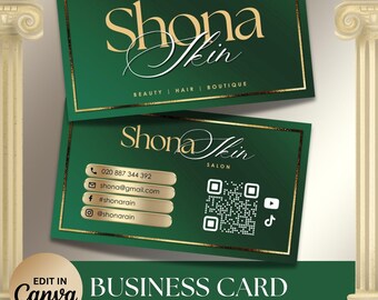 Emerald Green Business Card Template, Custom Card Design, Business Visiting Card, Lash Tech Hair Business Card, Canva Template, Biz Card