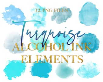 Turquoise Watercolor clipart, Teal Alcohol Ink png, Watercolour Circles, Logo Background Png, Neutral Elements, Blue Green Brush Stroke