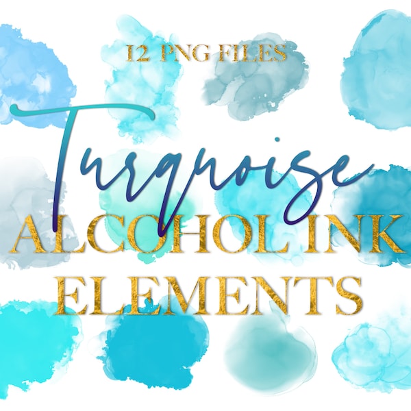 Turquoise Watercolor clipart, Teal Alcohol Ink png, Watercolour Circles, Logo Background Png, Neutral Elements, Blue Green Brush Stroke