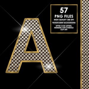 Diamond Alphabet PNG, Glitter Alphabet PNG, Glam Alphabet Clipart, Gold and Diamond letters, Bling Alphabet png, Sparkle, Digital download