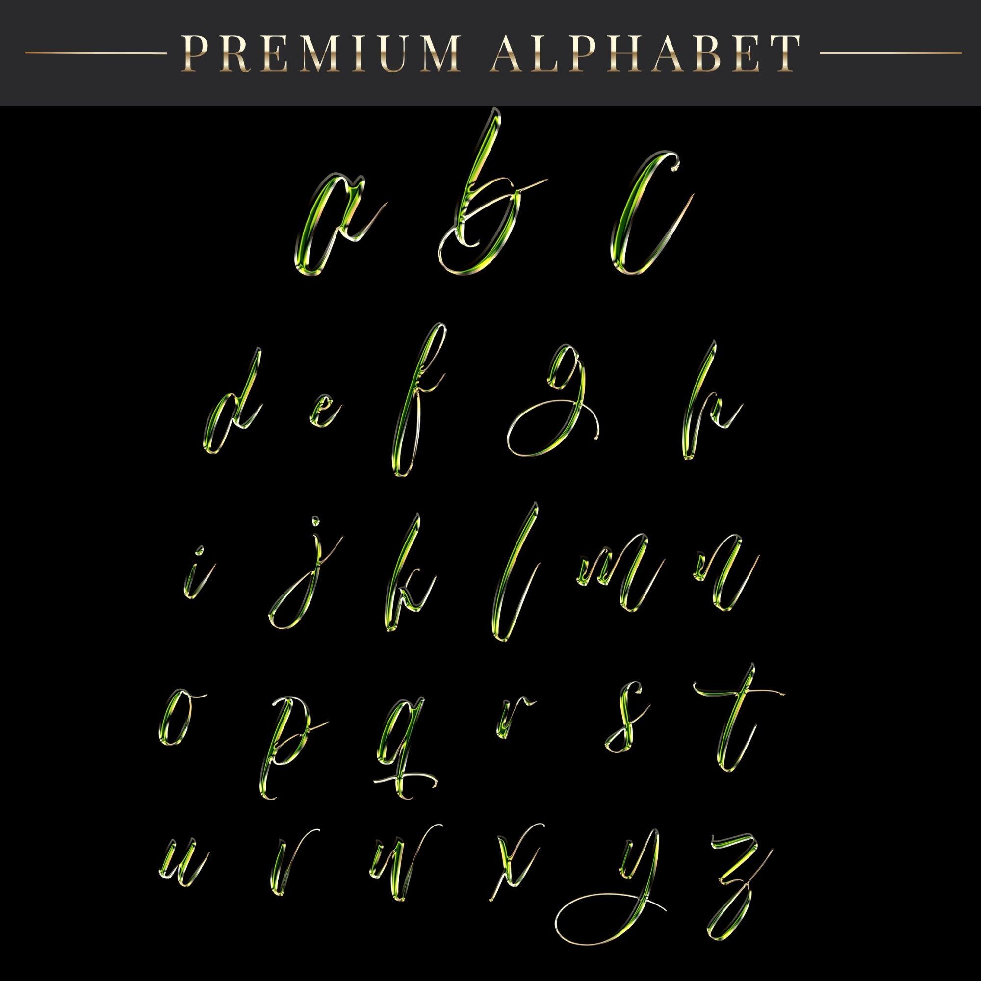 Green Gold Transparent Alphabet PNG Files, Shiny Script Letters ...
