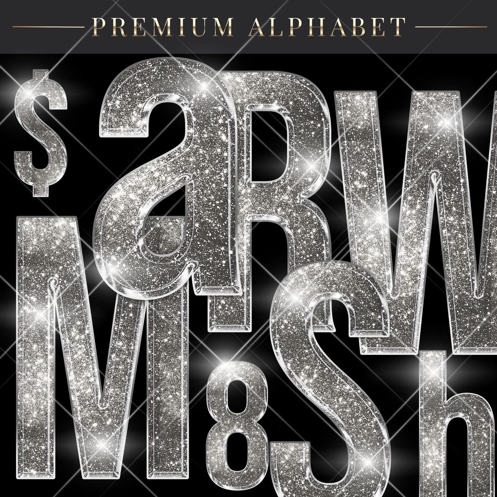 Glitter Silver Alphabet Clip Art, Diamond Letters Png, Silver Font ...