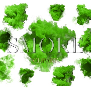 May include: Green smoke clipart with the word "SMOKE" in silver letters and the word "CLIPART" in gold letters.