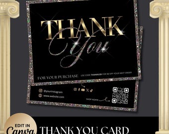 Editable Thank You Card, Glitter Gold Thank You Card, DIY Thank You Card Template, Lash Tech Thank You, Hair Stylist Card, Instant Download
