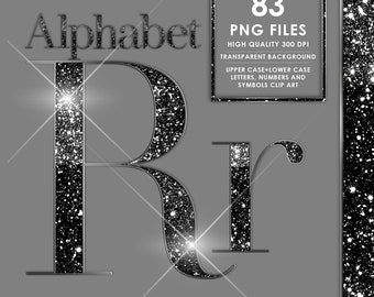 Black Glitter Alphabet PNG, Diamond Alphabet PNG, Glam Alphabet Clipart, Bling Alphabet png, Sparkle black Letter, Digital download