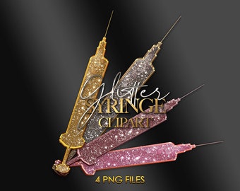 Seringa PNG ClipArt, Seringa Glam, Agulha de Seringa Glitter PNG, Preenchimento Labial, Botox, Clipart de Injeção, Clipart de Estética, Download Digital