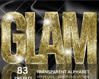 Gold Glitter Alphabet PNG, Sparkle Letters, Transparent Clipart (Digital Download)