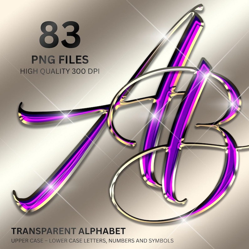 Purple and Gold Script Alphabet PNG Clip Art, Purple Cursive Letters ...