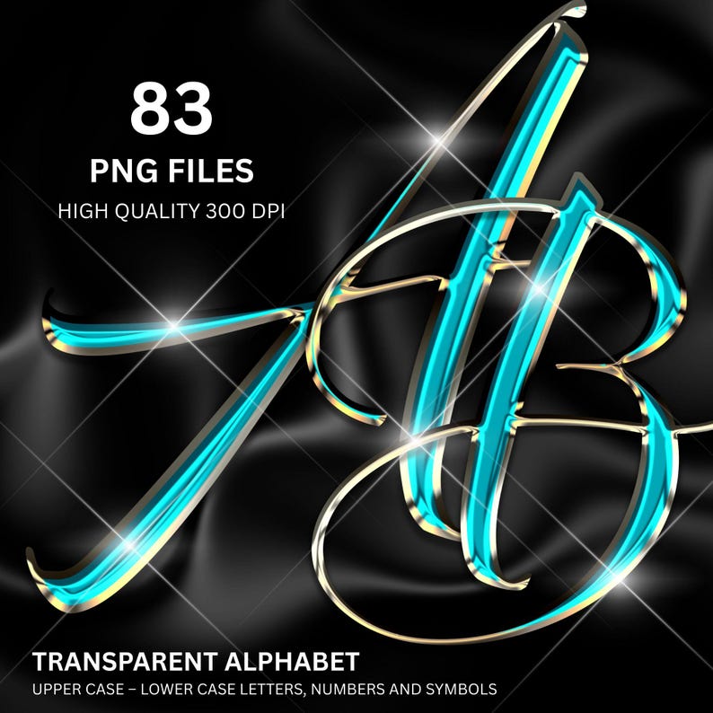 Teal Script Alphabet PNG Clip Art, Cursive Letters, Blue Chrome Letters ...