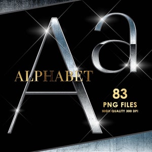 Silver Chrome Alphabet PNG Clip Art, Silver Thin Letters Png, Luxury Alphabet Png, Silver foil letters, Metallic letters, Digital download