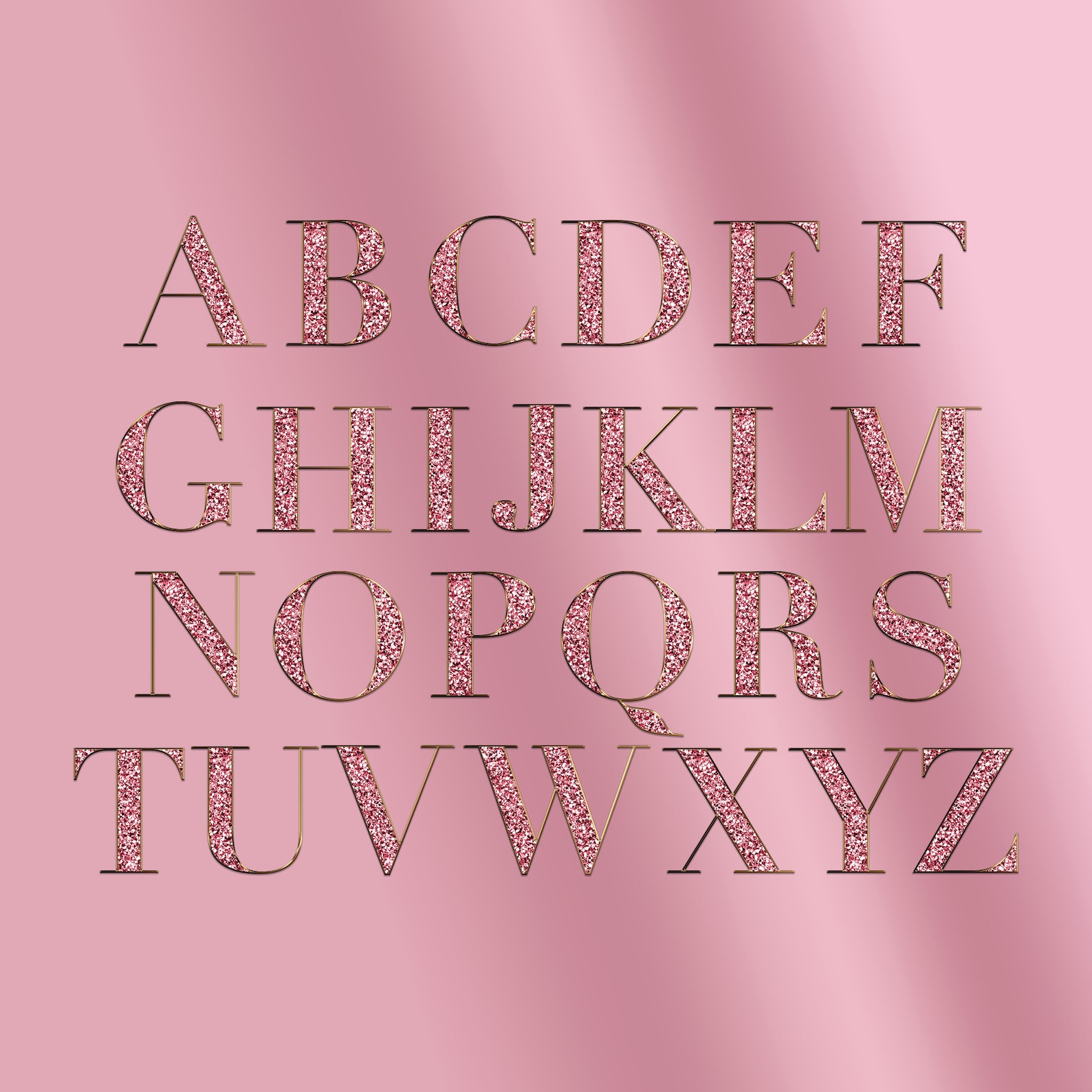 Pink Chunky Glitter Alphabet Clip Art, Rose Gold Letters, Pink Alphabet ...