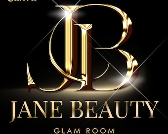 Modelo de logotipo inicial dourado de luxo, logotipo com glitter, logotipo de beleza, logotipo faça você mesmo para cílios, logotipo de cabelo, logotipo editável no Canva, identidade visual para negócios