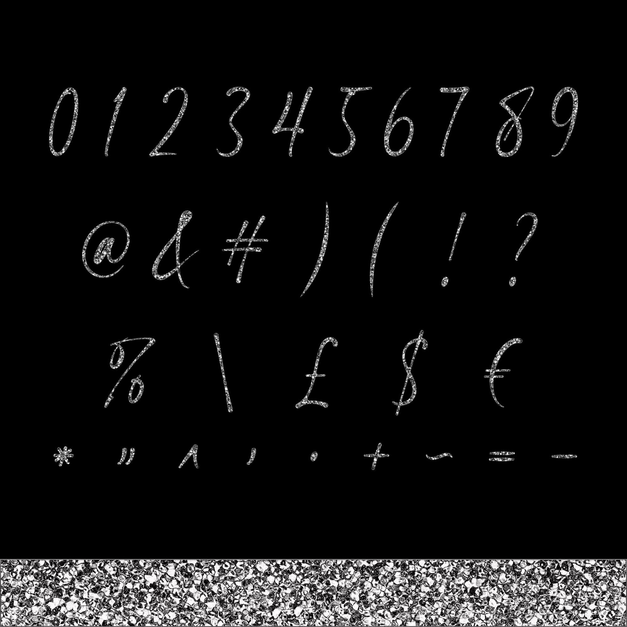 Chunky Script Numbers Silver Chunky Glitter Alphabet Clip Art, Signature, Diamond Alphabet ...