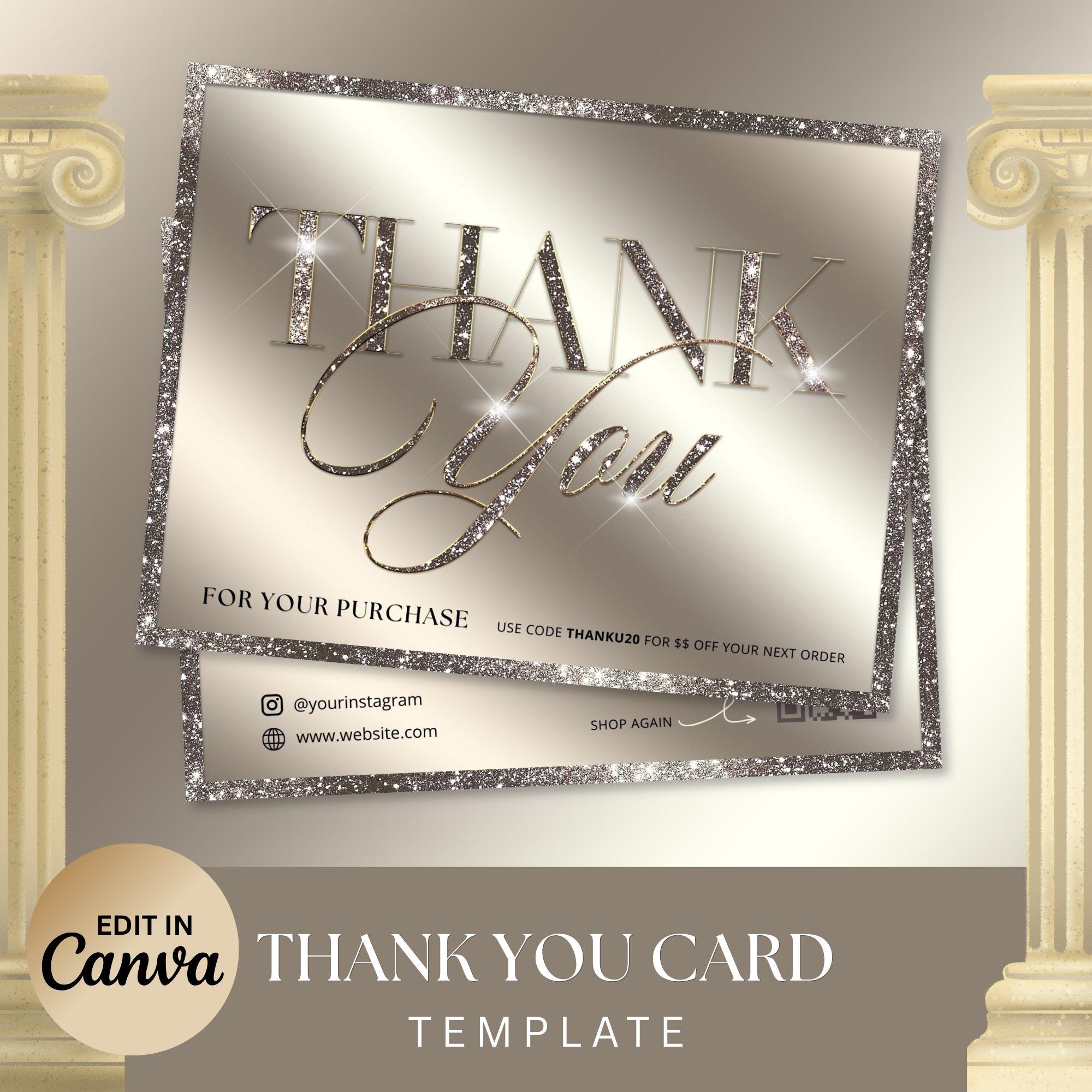 Champagne Gold Thank You Card Template, Gold Metallic Thank You Card ...