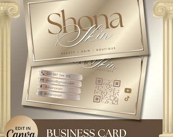 Sjabloon voor luxe champagne gouden visitekaartjes, volledig bewerkbaar canva-ontwerp voor schoonheidsprofessionals, salon, make-up, lash tech, direct downloaden