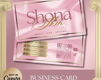 Plantilla de tarjeta de presentación rosa: tarjeta editable de Canva, herramienta de marca rosa, tarjeta de visita de lujo, tarjeta elegante para salón de uñas, descarga instantánea