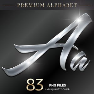 Silver Alphabet PNG, Silver Chrome Alphabet Clipart, Silver Script Alphabet Png, Silver foil Letters, Metallic Alphabet, Digital download