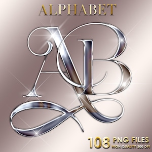 Silver Chrome Alphabet PNG Clip Art, 3D Metallic Letters, Silver font Letters Png, Luxury Alphabet Png, Silver foil letter, Digital download