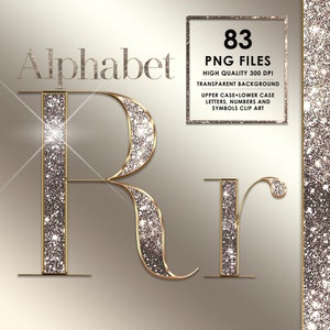 Alfabeto glitterato PNG, alfabeto diamante PNG, alfabeto glamour Clipart, lettere di diamante, Bling, scintilla, lettere d'argento e d'oro, download digitale