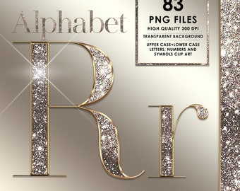 Glitter Alphabet PNG, Diamond Alphabet PNG, Glam Alphabet Clipart, Diamond letters, Bling, Sparkle, Silver and Gold Letter, Digital download