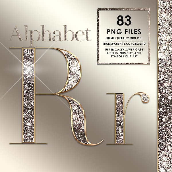Glitter alfabet PNG, diamant alfabet PNG, Glam alfabet clipart, diamant letters, bling, Sparkle, zilver en goud brief, digitale download