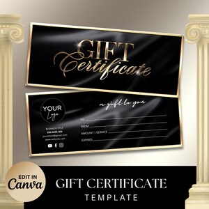 Modèle de chèque-cadeau en or noir, bon de bricolage, carte-cadeau imprimable pour entreprise, salon et spa, bon de réduction toile modifiable, téléchargement immédiat