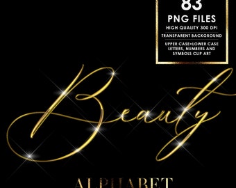 Goud alfabet PNG, goud chroom alfabet clipart, metalen letters, cursieve letters, bladgoud letters, bruiloft clipart, glitter alfabet