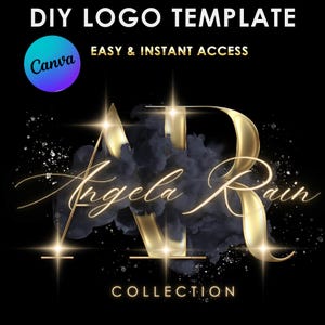Logotipo preto e dourado, logotipo cosmético, modelo de design de logotipo DIY editável, logotipo de joias, logotipo de cabelo, logotipo de beleza, logotipo de maquiagem, logotipo de aquarela