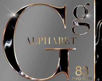 Black and Gold Alphabet PNG Clipart, Black letters Png, Black Chrome Alphabet, Glam Letters Png, Marble Alphabet Clipart, Digital download