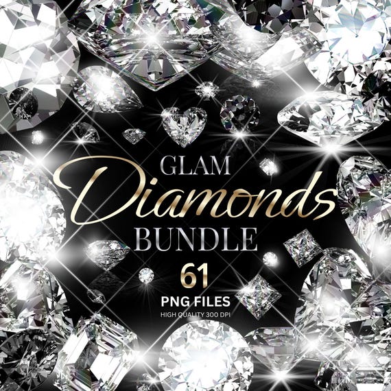 Diamonds Clipart Bundle 61 files, Diamonds PNG,  Sparkle Glitter Diamonds and Stars Overlays, Luxury Gemstone Clipart, Wedding Jewelry