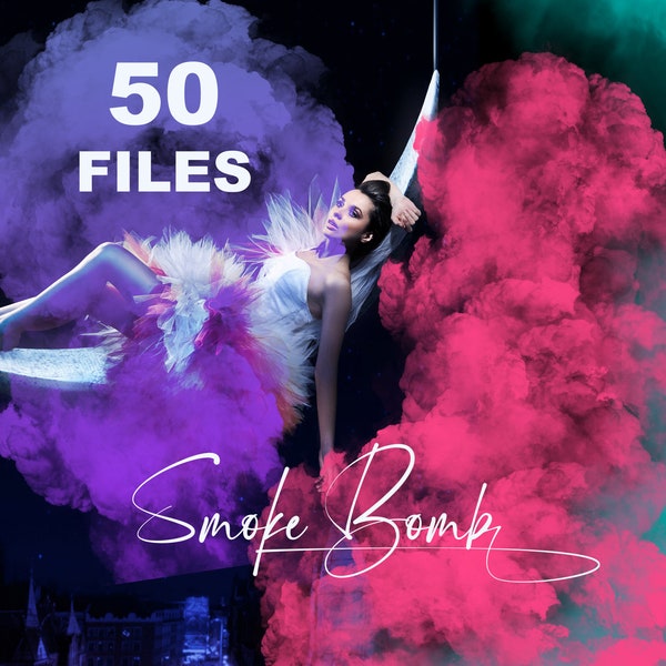 50 Rauchbombe Foto-Overlays, PNG, Bunter Rauchnebel, Fotografie-Overlay, Farbige Texturen, Rauch-Overlays, Wolken-Overlays, Landschaft